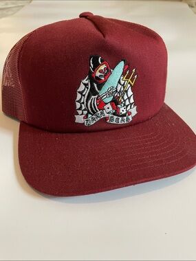 Dark Seas Embroidered Graphic Trucker Hat - Burgundy with Multi Accent Logo